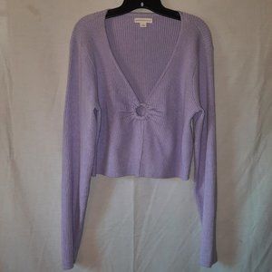Aeropostale Plus Size Ribbed Keyhole Cropped Flyaway Sweater; Lavender; size XL